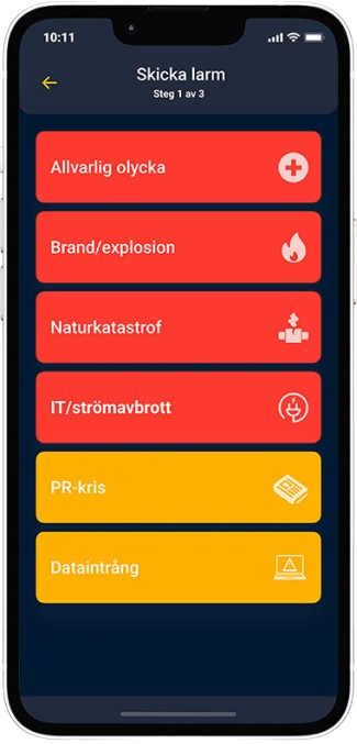 Cosafes säkerhetsapp visad på mobil med larmknappar.