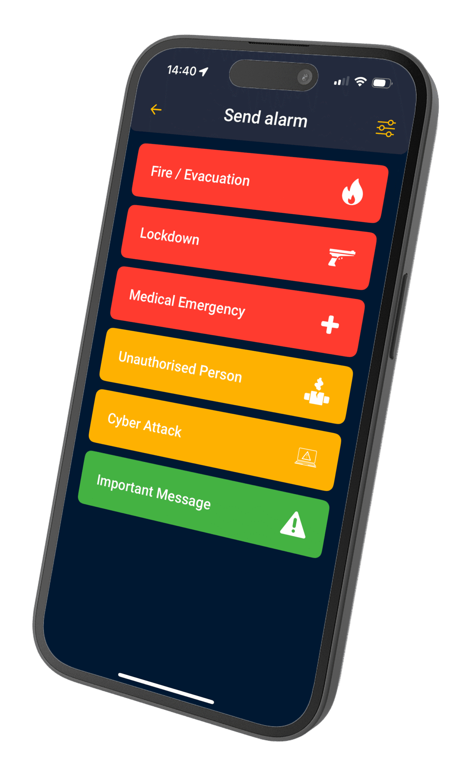 Mockup of the Cosafe app for critical communication and incident management in enterprise and hospitality