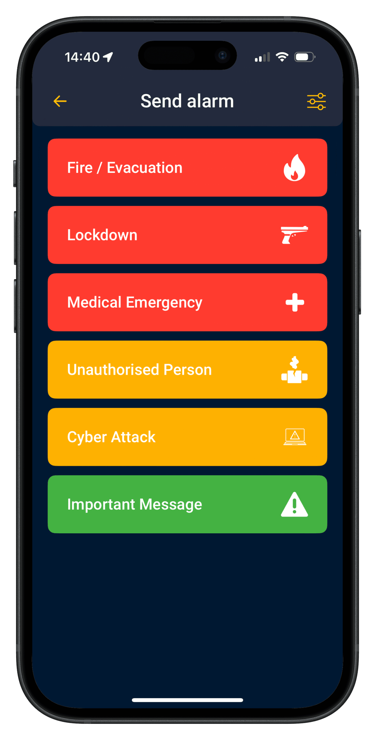 Mockup of the Cosafe app for critical communication and incident management in enterprise and hospitality