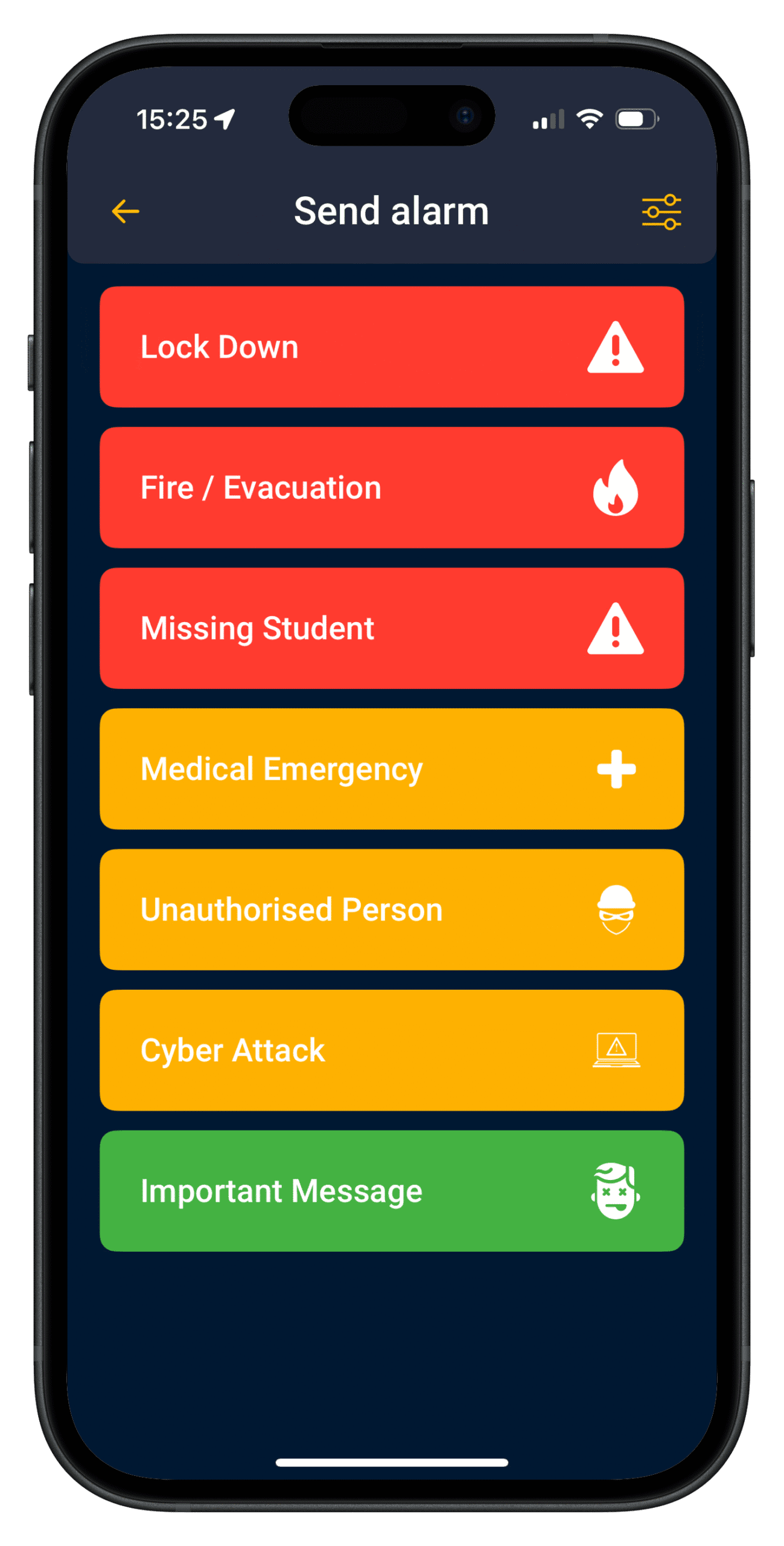 Mockup of the Cosafe app showing school safety and incident management functions for education.