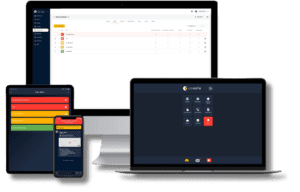 Cosafe emergency communication platform displayed across mobile, desktop and tablet devices, helping hospitality teams coordinate and respond to critical incidents.